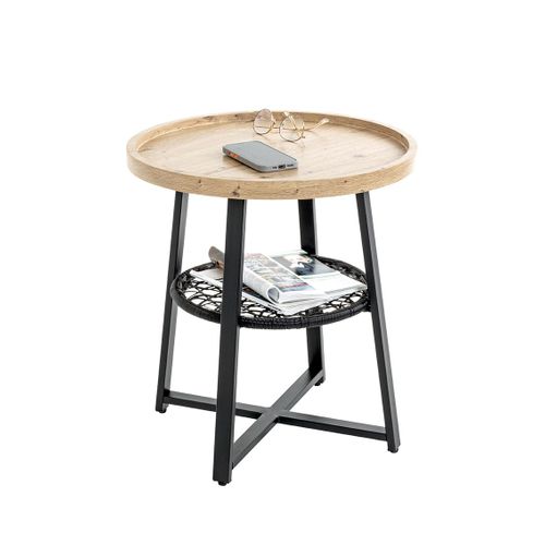 Bout de canapé Ronde Coloris Chêne Et Métal Noir - Diamètre 50 X Hauteur 55 Cm