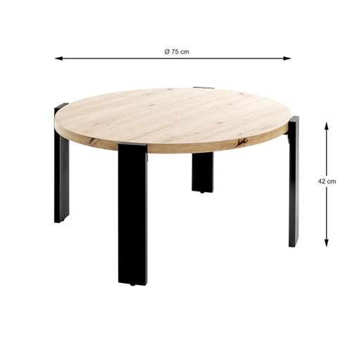 Table Basse Ronde Coloris Chêne Et Métal Noir - Diamètre 75 X Hauteur 42 Cm