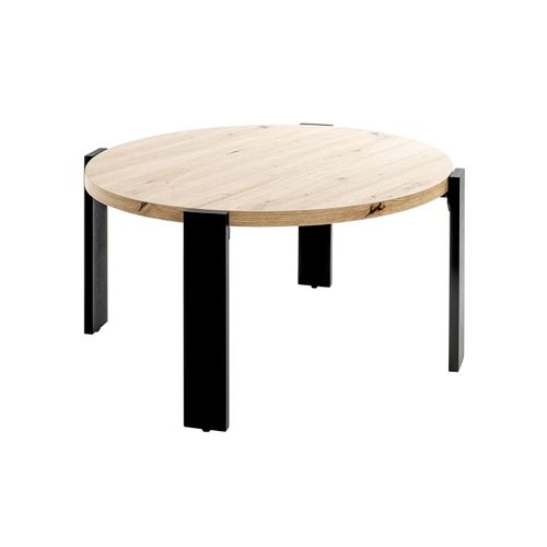 Table Basse Ronde Coloris Chêne Et Métal Noir - Diamètre 75 X Hauteur 42 Cm