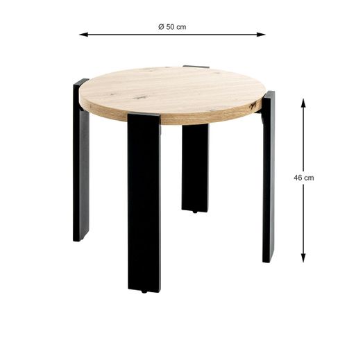 Table Ronde Coloris Chêne Et Métal Noir - Diamètre 50 X Hauteur 46 Cm