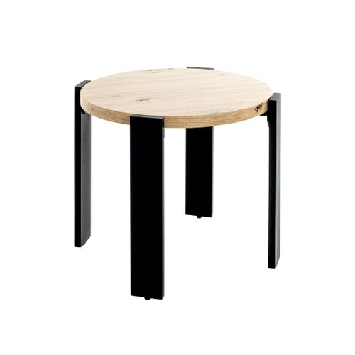 Table Ronde Coloris Chêne Et Métal Noir - Diamètre 50 X Hauteur 46 Cm
