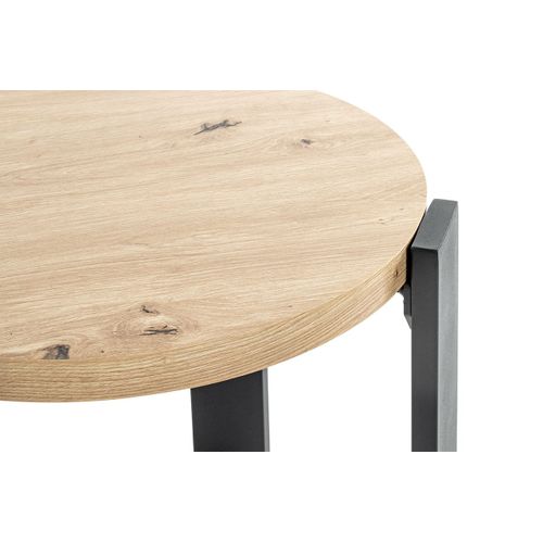 Table Ronde Coloris Chêne Et Métal Noir - Diamètre 50 X Hauteur 46 Cm