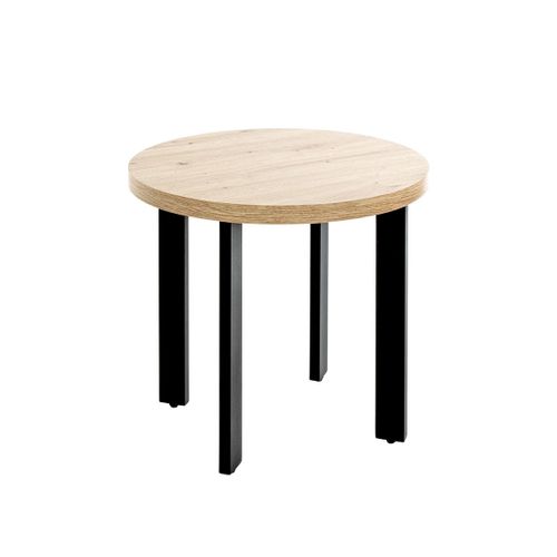 Table Ronde Table Basse Coloris Chêne Et Métal Noir - Diamètre 50 X Hauteur 46 Cm