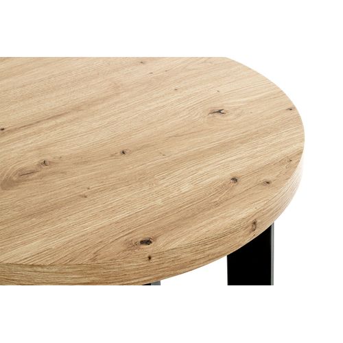 Table Ronde Table Basse Coloris Chêne Et Métal Noir - Diamètre 50 X Hauteur 46 Cm