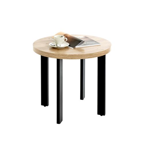 Table Ronde Table Basse Coloris Chêne Et Métal Noir - Diamètre 50 X Hauteur 46 Cm