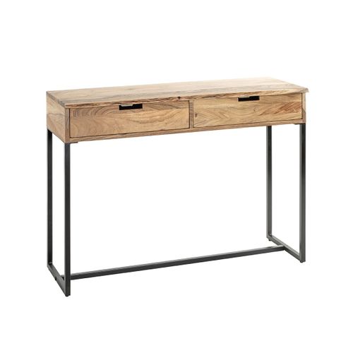 Table Console Meuble D'entrée 2 Tiroirs Coloris Chêne Et Métal Noir - L. 100 X H. 75 X P. 35cm