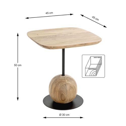 Bout de canapé Carré Coloris Chêne Naturel Pied En Métal Noir - L. 45 X P. 45 X H. 50 Cm