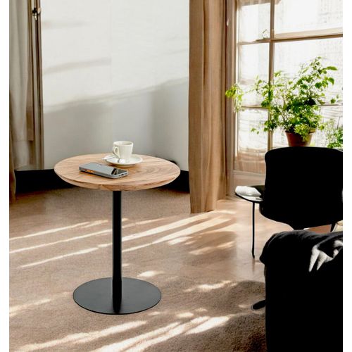 Bout de canapé Ronde Coloris Chêne Naturel Et Pied En Métal Noir - Diamètre 40 X Hauteur 45 Cm