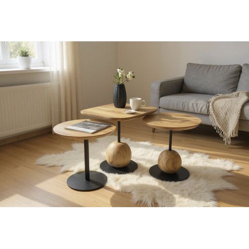 Bout de canapé Ronde Coloris Chêne Naturel Et Pied En Métal Noir - Diamètre 40 X Hauteur 45 Cm