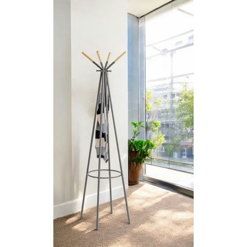 Porte-manteau En Métal Gris Avec 8 Crochets - Diamètre 56 X Hauteur 175 Cm