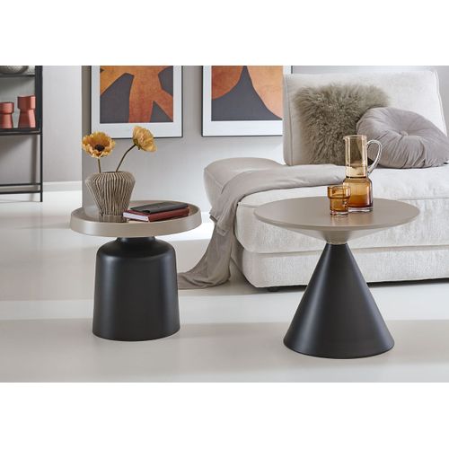 Table Ronde Moderne En Métal Avec Base Piédestal Coloris Gris/noir - Diamètre 60 X H. 47 Cm