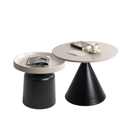 Table Ronde Moderne En Métal Avec Base Piédestal Coloris Gris/noir - Diamètre 60 X H. 47 Cm