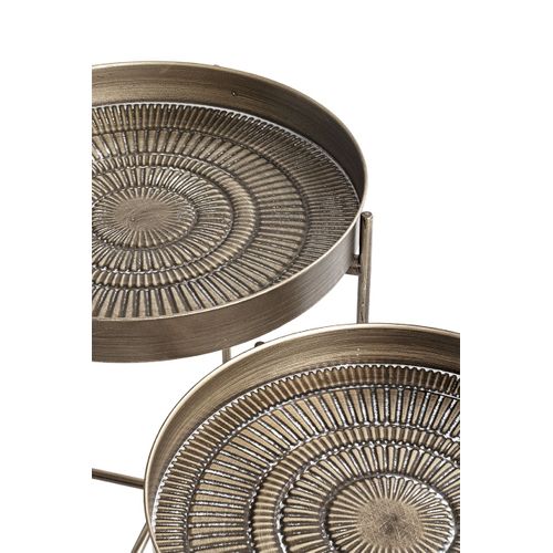 Lot De 2 Bout de canapéAvec Pieds Rabattable En Métal Noir-cuivré Balayé