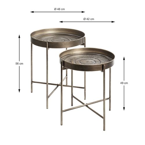 Lot De 2 Bout de canapéAvec Pieds Rabattable En Métal Noir-cuivré Balayé