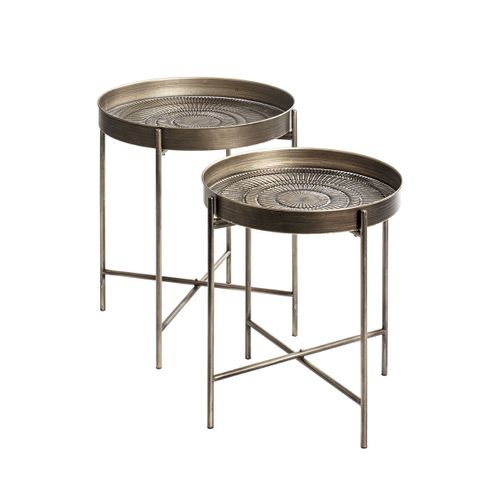 Lot De 2 Bout de canapéAvec Pieds Rabattable En Métal Noir-cuivré Balayé