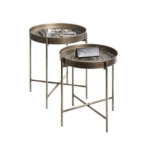 Lot De 2 Bout de canapéAvec Pieds Rabattable En Métal Noir-cuivré Balayé