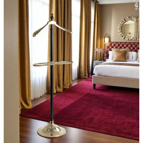 Valet De Nuit Avec Cintre Integré Coloris Noir/or - Longueur 45 X Hauteur 130 X Profondeur 32 Cm