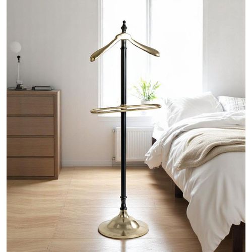 Valet De Nuit Avec Cintre Integré Coloris Noir/or - Longueur 45 X Hauteur 130 X Profondeur 32 Cm