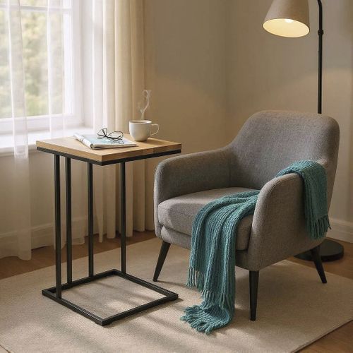 Table D'appoint Table à Café Bout De Canapé Coloris Chêne/noir - L. 35 X H. 68 X P. 46cm