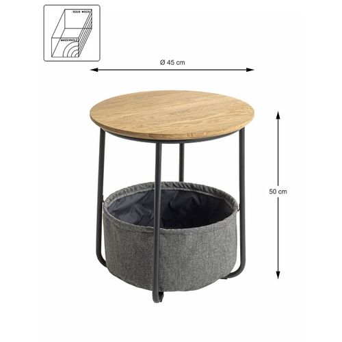 Bout de canapé Ronde Avec Panier De Rangement En Tissu Gris - Diamètre 45 X Hauteur 50cm