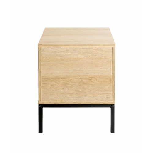 Table De Nuit Table De Chevet 2 Tiroirs Coloris Chêne/gris Et Pieds En Métal Noir