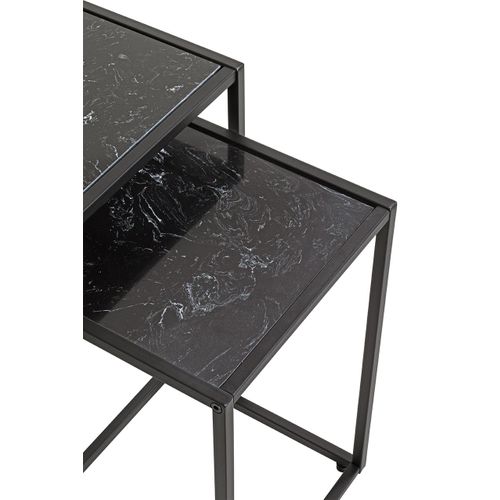 Lde 2 Bout de canapé Surface Imitation Marbre Noir Et Structure En Métal Noir