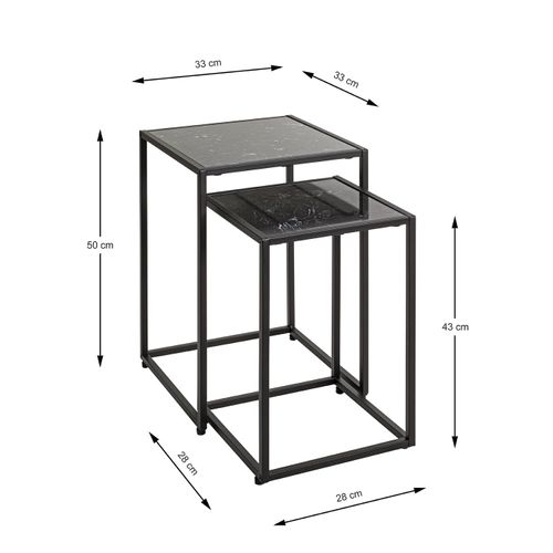 Lde 2 Bout de canapé Surface Imitation Marbre Noir Et Structure En Métal Noir