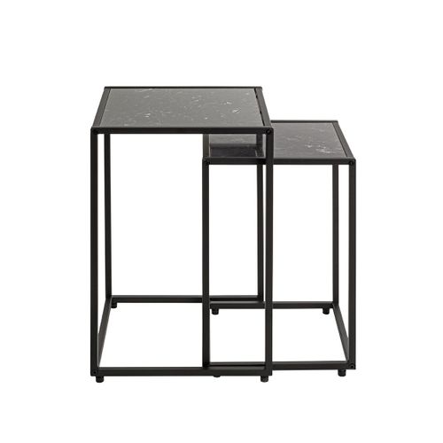 Lde 2 Bout de canapé Surface Imitation Marbre Noir Et Structure En Métal Noir