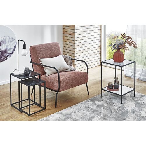 Lde 2 Bout de canapé Surface Imitation Marbre Noir Et Structure En Métal Noir