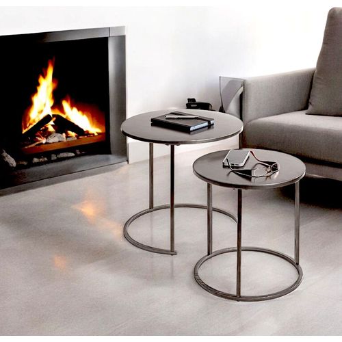 Lot De 2 Bout de canapé Rondes Table Basse En Métal Coloris Gris/noir