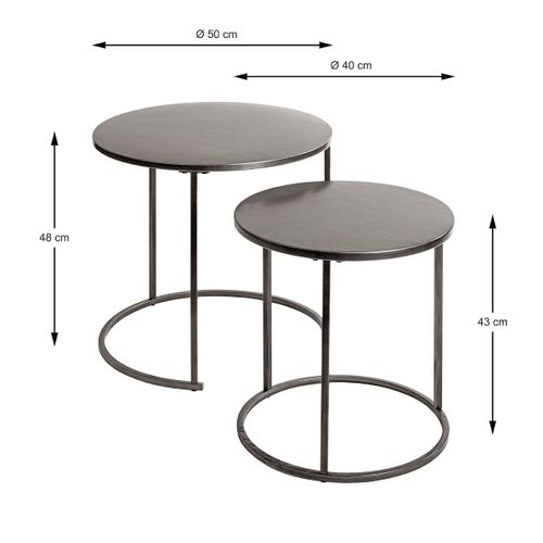 Lot De 2 Bout de canapé Rondes Table Basse En Métal Coloris Gris/noir
