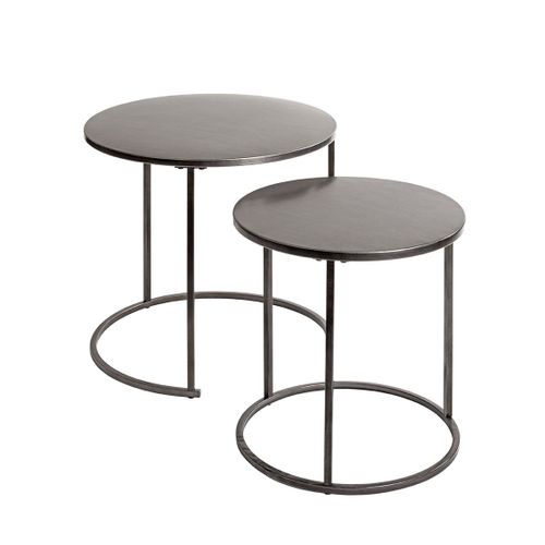 Lot De 2 Bout de canapé Rondes Table Basse En Métal Coloris Gris/noir