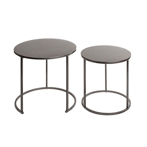 Lot De 2 Bout de canapé Rondes Table Basse En Métal Coloris Gris/noir
