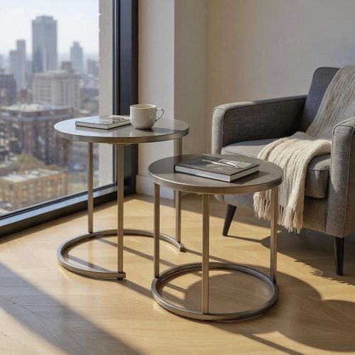 Lot De 2 Bout de canapé Rondes Table Basse En Métal Coloris Gris/noir