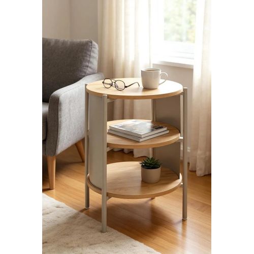 Table D'appoint Table Basse Coloris Chêne/gris - Diamètre 44 X Hauteur 60 Cm