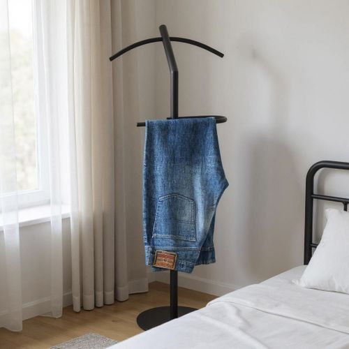 Valet De Nuit Avec Cintre Intégré Coloris Noir - Longueur 47 X Profondeur 30 X Hauteur 111 Cm