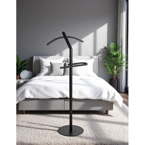 Valet De Nuit Avec Cintre Intégré Coloris Noir - Longueur 47 X Profondeur 30 X Hauteur 111 Cm