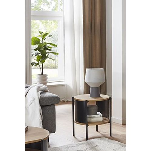 Table D'appoint Table Basse Coloris Chêne/noir - Diamètre 44 X Hauteur 44 Cm