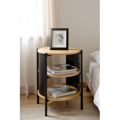 Table D'appoint Table Basse Coloris Chêne/noir - Diamètre 44 X Hauteur 60 Cm