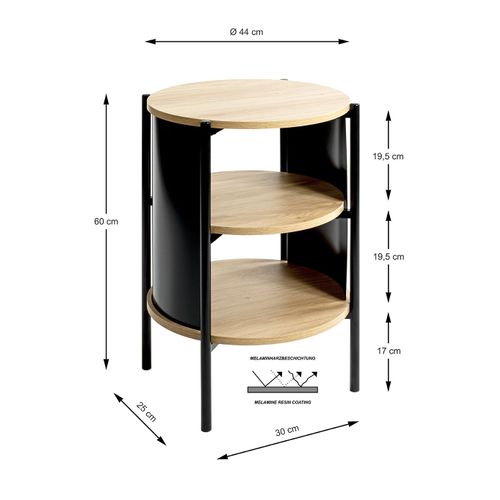 Table D'appoint Table Basse Coloris Chêne/noir - Diamètre 44 X Hauteur 60 Cm