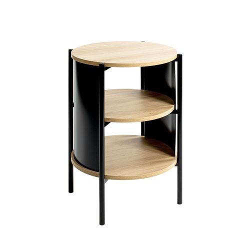 Table D'appoint Table Basse Coloris Chêne/noir - Diamètre 44 X Hauteur 60 Cm