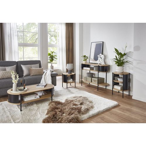 Table D'appoint Table Basse Coloris Chêne/noir - Diamètre 44 X Hauteur 60 Cm