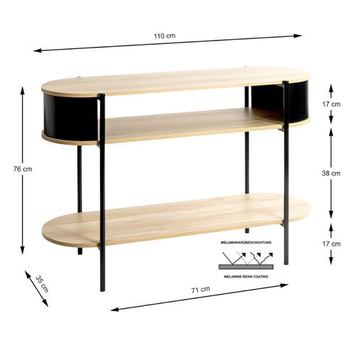 Table Console Meuble Salon Coloris Chêne/noir - Longueur 110 X Hauteur 76 X Profondeur 39 Cm
