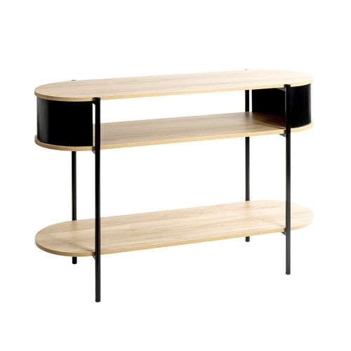 Table Console Meuble Salon Coloris Chêne/noir - Longueur 110 X Hauteur 76 X Profondeur 39 Cm