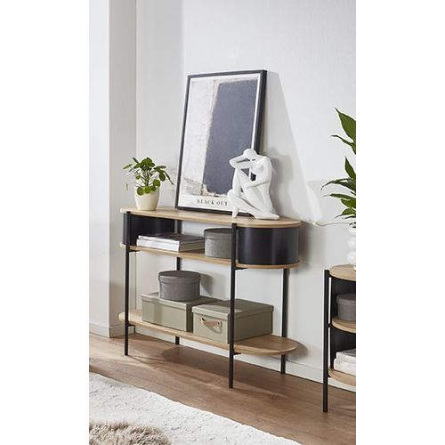 Table Console Meuble Salon Coloris Chêne/noir - Longueur 110 X Hauteur 76 X Profondeur 39 Cm