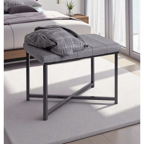 Banc Avec Siège Rembouré Gris Et Cadre En Métal Noir - Longueur 59 X Hauteur 46 X Profondeur 39cm
