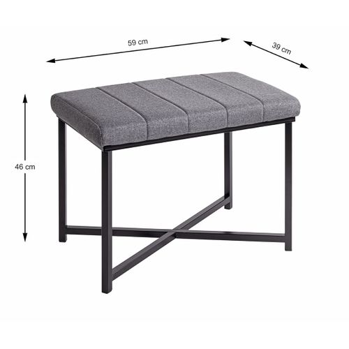 Banc Avec Siège Rembouré Gris Et Cadre En Métal Noir - Longueur 59 X Hauteur 46 X Profondeur 39cm