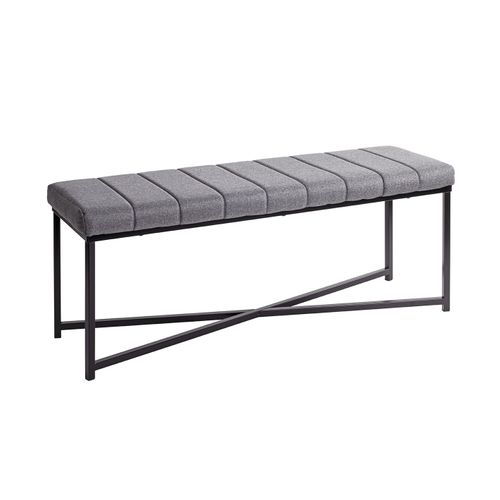 Banc Avec Siège Rembouré Gris Et Cadre En Métal Noir - Longueur 118 X Hauteur 47 X Profondeur 38cm