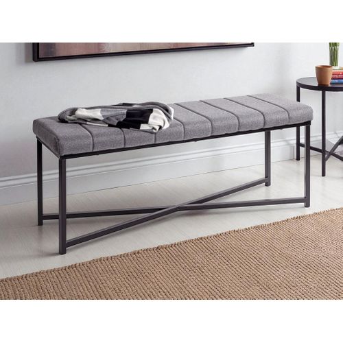 Banc Avec Siège Rembouré Gris Et Cadre En Métal Noir - Longueur 118 X Hauteur 47 X Profondeur 38cm
