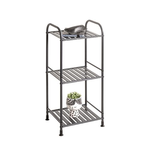 Etagère De 3 Niveaux Meuble De Rangement En Métal Gris Anthracite - L. 33 X H. 78 X P. 28 Cm